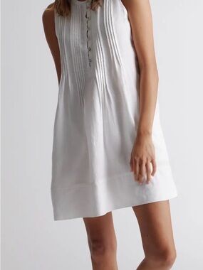 Quince 100% European linen sleeveless swing dress white Xs nwt pockets luxury